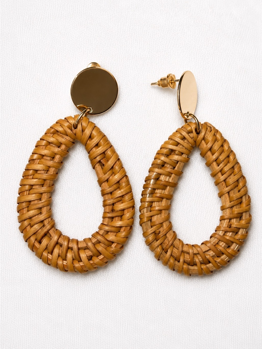 Woven Teardrop Drop Earrings - Tan - Picture 2 of 2